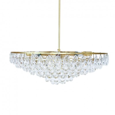 Gilded Brass & Teardrop Crystal Glass Chandelier by Palwa