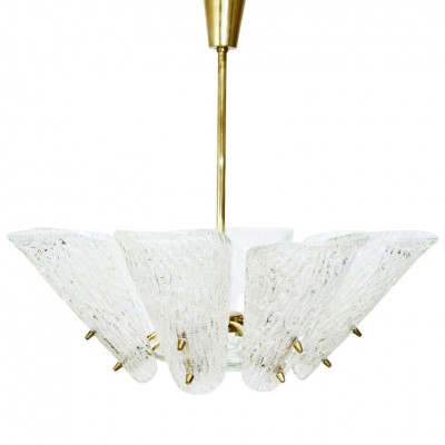 J.T. Kalmar Textured Glass and Brass 8-Arm Chandelier